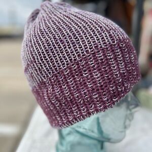 Hand-Knit reversible Purple Beanie